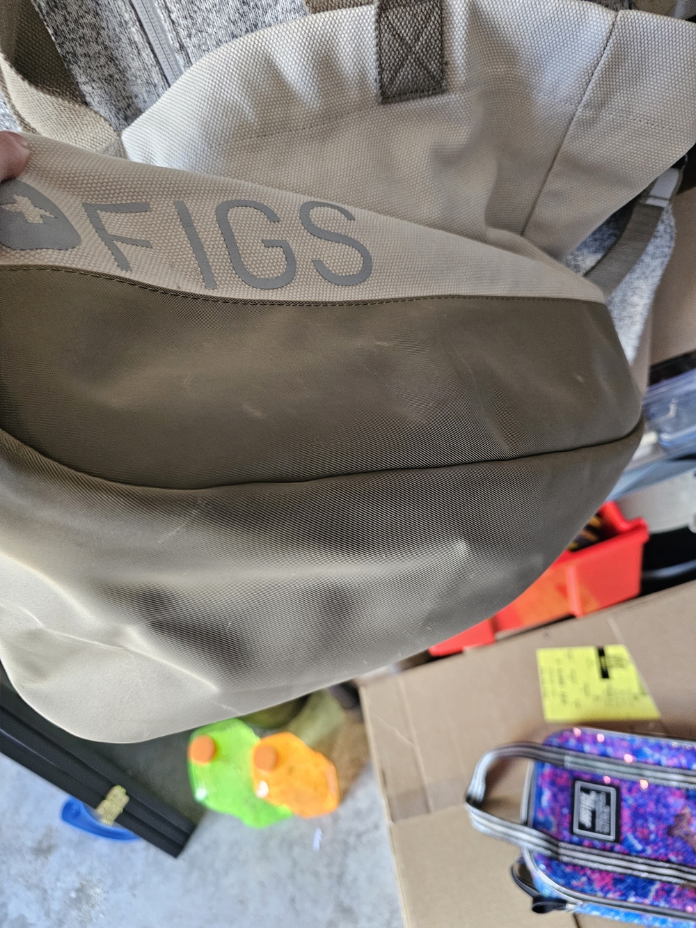 Figs Canvas Tote in Cream with Tan Base and Straps - Picture 2 of 3